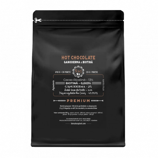 Hot Chocolate 5in1 cu Ganoderma+Biotina - 690g - veg (30 de portii)
