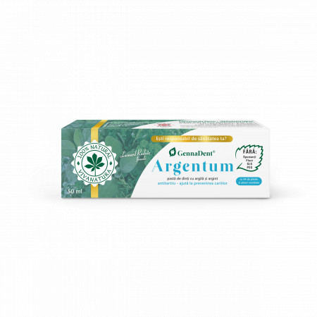 GennaDent Argentum - pasta de dinti naturala 100% cu argila si argint, fara fluor, 50 ml - Leonard Radutz formula - VivaNatura