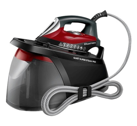 Statie de calcat Russell Hobbs Quiet Super Steam Pro 24460-56, 2750 W, 315 g/min, 8 bari, 1.8 L, Sistem Anticalcar, Negru/Rosu
