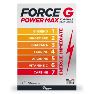 FORCE G POWER MAX, tonic natural pentru energie imediată, 10 fiole buvabile, formulă îmbunătățită