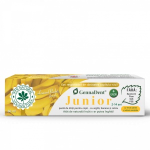 GennaDent Junior Banana – Pasta de dinti naturala pentru copii cu argila si banane, fara fluor, 80 ml – Leonard Radutz formula – VivaNatura - Img 2