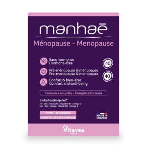 Manhaē Ménopause, Menopauză, pentru menopauză și premenopauză, 30 capsule moi – pentru 1 lună - Img 2