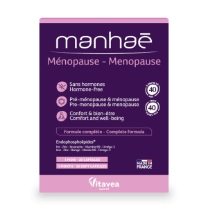 Manhaē Ménopause, Menopauză, pentru menopauză și premenopauză, 30 capsule moi – pentru 1 lună
