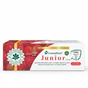 GennaDent Junior Capsuni– pasta de dinti naturala pentru copii cu argila si capsuni, fara fluor, 50 ml – Leonard Radutz formula – VivaNatura - Img 2