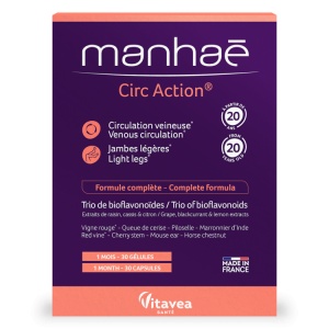 Manhaé Circ Action® - Acțiune Circulație, pentru picioare ușoare, 30 capsule vegetale – pentru 1 lună