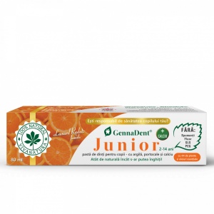 GennaDent Junior Portocale - pasta de dinti naturala pentru copii cu argila si portocale, fara fluor, 80 ml - Leonard Radutz formula - VivaNatura - Img 2
