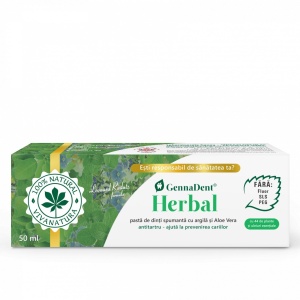 GennaDent Herbal - Pasta de dinti 100 % naturala spumanta cu argila si Aloe Vera, fara fluor 50 ml - Leonard Radutz formula - VivaNatura - Img 4