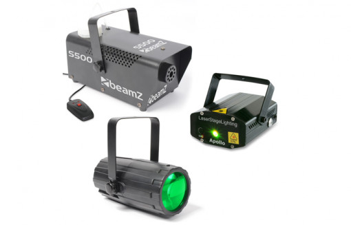 BeamZ Set Lumini: Moon Flower Laser Rosu si Verde Masina de Fum S500