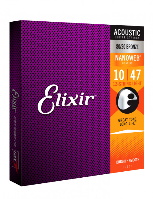 Elixir Nanoweb Bronze 10-47 - Set corzi chitara acustica cu 12 corzi