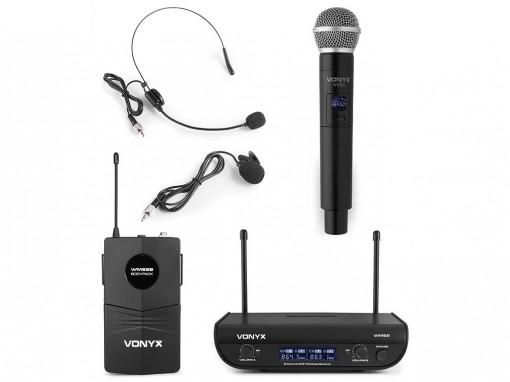 Sistem 1 lavaliera si 1x microfron de mana UHF wireless Vonyx WM82C