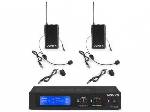 Sistem 2x microfoane lavaliera VHF wireless Vonyx WM522B