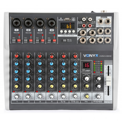 Vonyx Mixer analog pasiv 8x canale Bluetooth USB/ DSP/48V