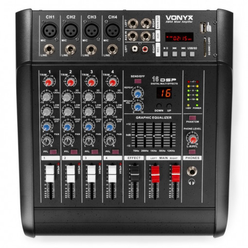 Mixer cu amplificare Vonyx AM5A 172.573,5x canale, 2x175W DSP/Bluetooth/USB/MP3