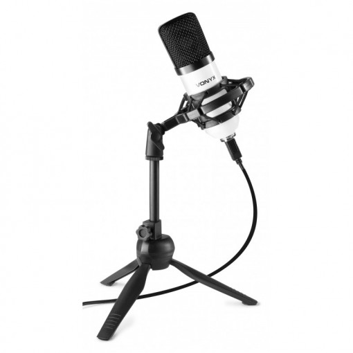 Vonyx CM300W Microfon de studio, condensator si filtru pop, USB, alb