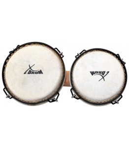 XDrum Bongo Club Standard Vintage Sunburst – Set bongos profesionale 17 și 20 cm, cu piele naturală și cheie de acordaj - Img 3