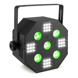 Beamz MULTIACE2 – Efect de lumină 2-în-1 RGB-UV și stroboscop LED cu mod DMX, sunet și telecomandă IR