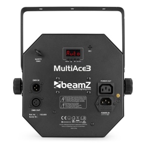 Beamz MULTIACE3 Efect de lumina 3-in-1 (Derby, LED UV, stroboscop), DMX, RGBAWP 153.600