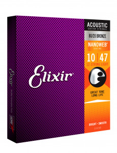 Elixir Nanoweb Bronze 10-47 - Set corzi chitara acustica cu 12 corzi