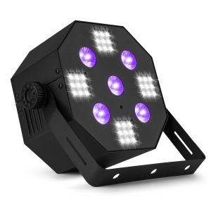 Beamz MULTIACE2 – Efect de lumină 2-în-1 RGB-UV și stroboscop LED cu mod DMX, sunet și telecomandă IR - Img 5