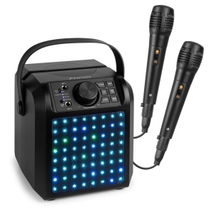 Fenton KAR50B Boxa de karaoke cu efect LED, Bluetooth, 50W, 2 microfoane cu fir, negru