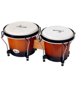 XDrum Bongo Club Standard Vintage Sunburst – Set bongos profesionale 17 și 20 cm, cu piele naturală și cheie de acordaj