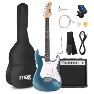 GigKit Stratocaster Albastru cu amplificator 40W – Set chitară electrică ideal pentru începători