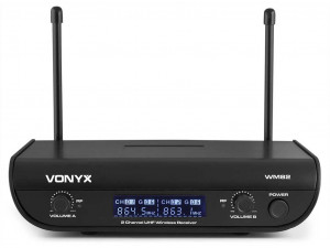sistem 1 lavaliera si 1x microfron de mana UHF wireless Vonyx WM82C 179.215 