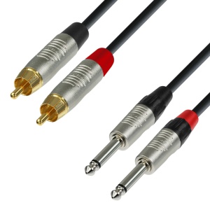 Adam Hall K4TPC0600 - Cablu audio profesional 2xRCA la 2xJack mare mono – 6m, cu conectori Neutrik Rean și cablu microfon 0.22 mm² - Img 1