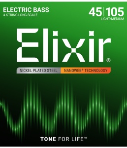 Elixir 14077 Medium (45-105) NW Long Scale Bass - Set Corzi Bas Nichelate cu Durabilitate Extinsă