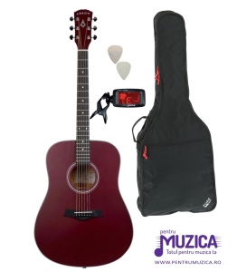 Pachet Chitară Acustică Arrow Silver D Wine Red