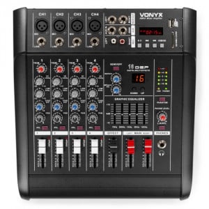 Vonyx AM5A 172.573 – Mixer amplificat 5 canale, 2x175W, Bluetooth, USB și procesor efecte