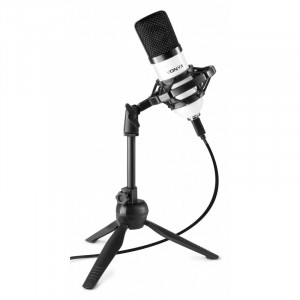 Vonyx CM300W Microfon de studio, condensator si filtru pop, USB, alb