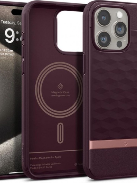Husa iPhone 15 Pro Max Caseology Parallax Magsafe Burgundy by Spigen