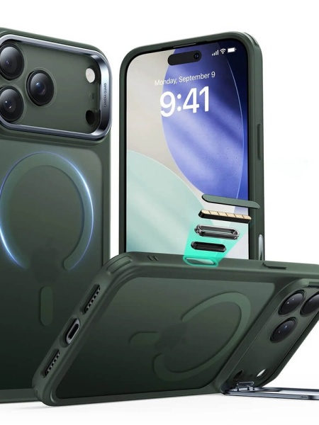 Husa iPhone 17 Pro Max Classic Hybrid HaloLock Kickstand cu MagSafe de la ESR Frosted Green