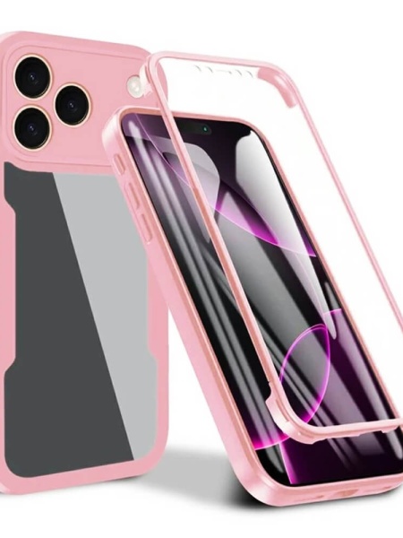 Husa iPhone 17 Pro Max ColorVerse 360 + Screen Protector transparenta/ roz