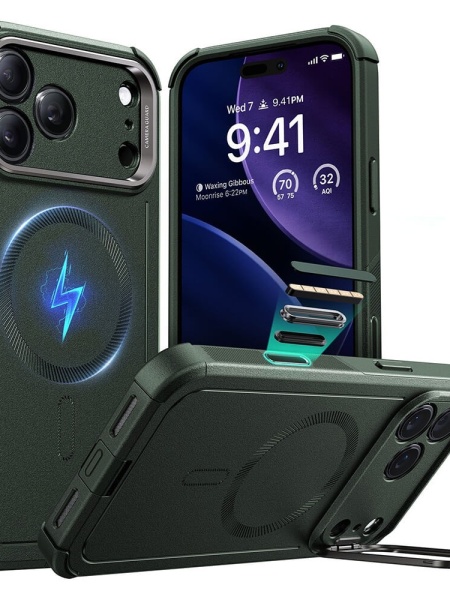 Husa iPhone 17 Pro Max ESR Cyber Armor Kickstand verde inchis