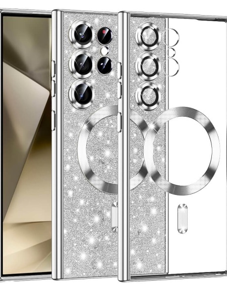 Husa Samsung Galaxy S24 Ultra Luxury Glitter MagSafe argintie