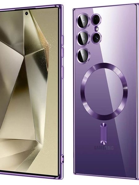 Husa Samsung Galaxy S24 Ultra Magsafe Luxury Crystal transparenta cu detalii mov