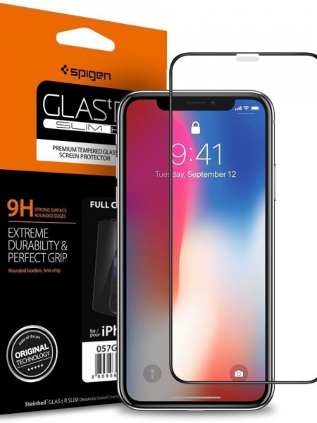 Sticla securizata Iphone X/XS -Spigen Glass FC-margine neagra