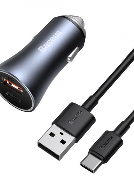 Incarcator auto Baseus Golden Contactor Pro 2 porturi USB-A si USB-C 40 W incarcare rapida + cablu USB to USB Type C