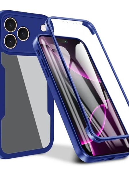 Husa iPhone 17 Pro Max ColorVerse 360 + Screen Protector transparenta/ albastra
