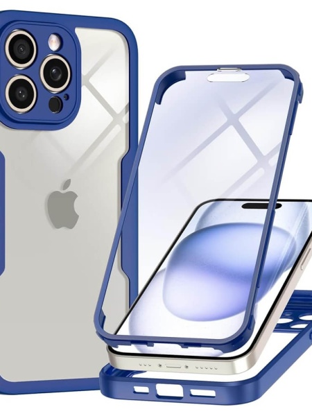 Husa iPhone 16 Pro ColorVerse 360 + Screen Protector -margine albastra