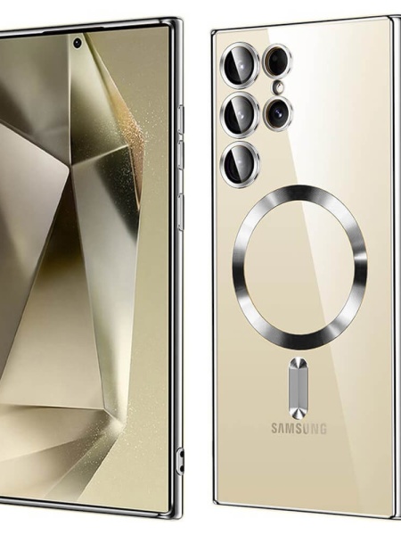 Husa Samsung Galaxy S24 Ultra Magsafe Luxury Crystal transparenta cu detalii argintii