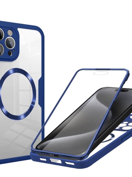 Husa iPhone 16 Pro Max ColorVerse 360 Magsafe + Screen Protector -margine albastra