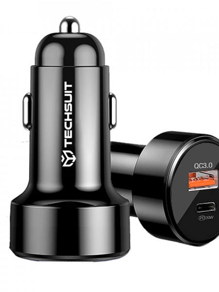 Incarcator auto telefon Techsuit 2 porturi USB-A si USB type C, 38W