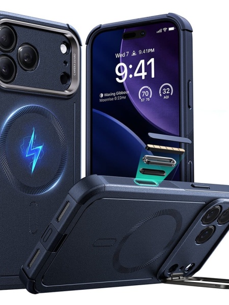 HHusa iPhone 17 Pro Max ESR Cyber Armor Kickstand albastra