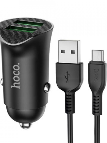 Incarcator telefon auto Hoco Z39 -2 porturi USB-A, QC 3.0, 18W, 3A cu cablu inclus USB-A to Micro USB 1.0m Negru