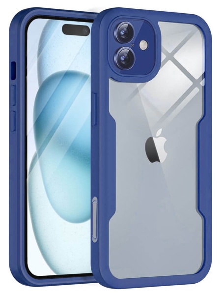 Husa iPhone 16 ColorVerse 360 + Screen Protector -margine albastra