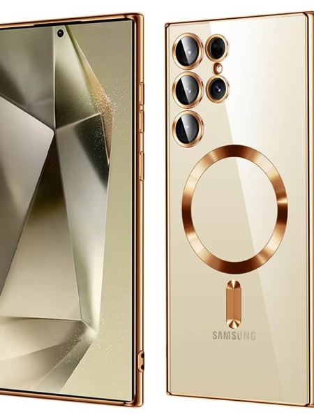 Husa Samsung Galaxy S24 Ultra Magsafe Luxury Crystal transparenta cu detalii aurii