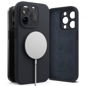 husa iphone 15 pro max din silicon de culoare albastru inchis de la Ringke